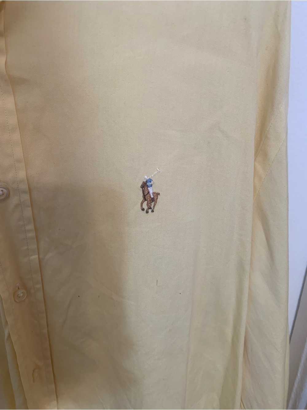 Ralph Lauren Pale Yellow Button-Down Shirt with Polo Player Embroidery